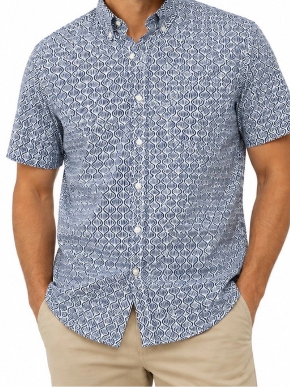 J.Crew Secret Wash Organic Cotton Blue Geometric Print Button Front Shirt Size L